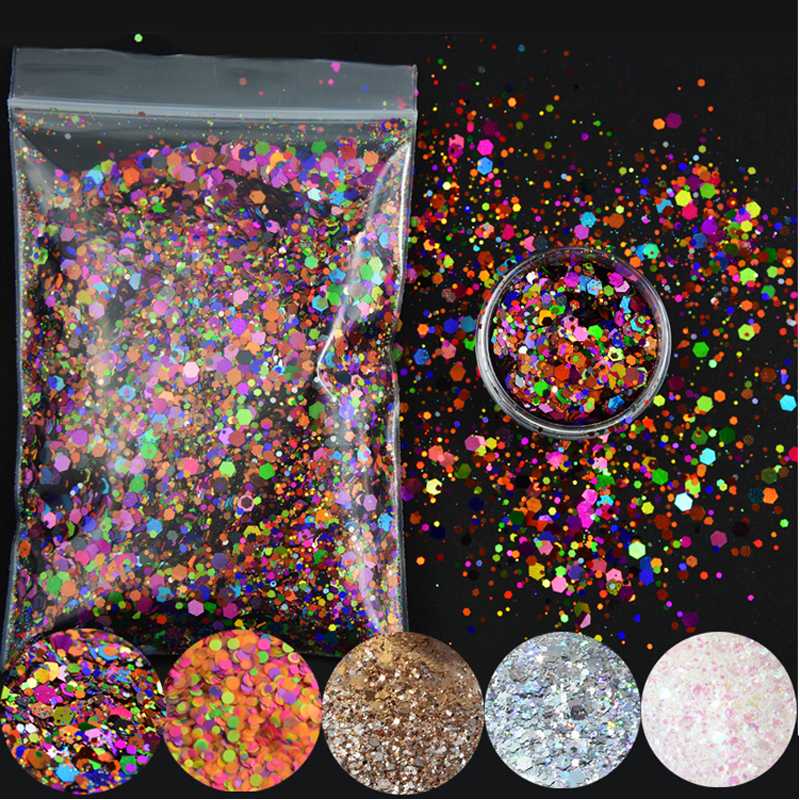 

50g/bag Holographic Glitter Mix Silver Colors Hexagon Round Glitter for Nail Polish Acrylic and DIY Supplies Butterfly Stars