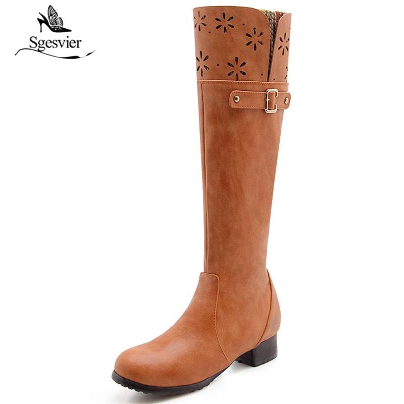 

Sgesvier Women Knee High Boots Winter Snow Boot College Wind Thick Heel Round Toe Women Boots Footwear Botas Size 32-47 OX970, Yellow