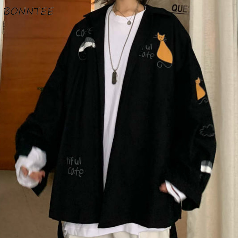 

Jackets Women Printed Cartoon Large Size Harajuku Sweet Students Lovely Coat BF Loose New Cargo Tops Fashion Daily Vintage Soft, Black