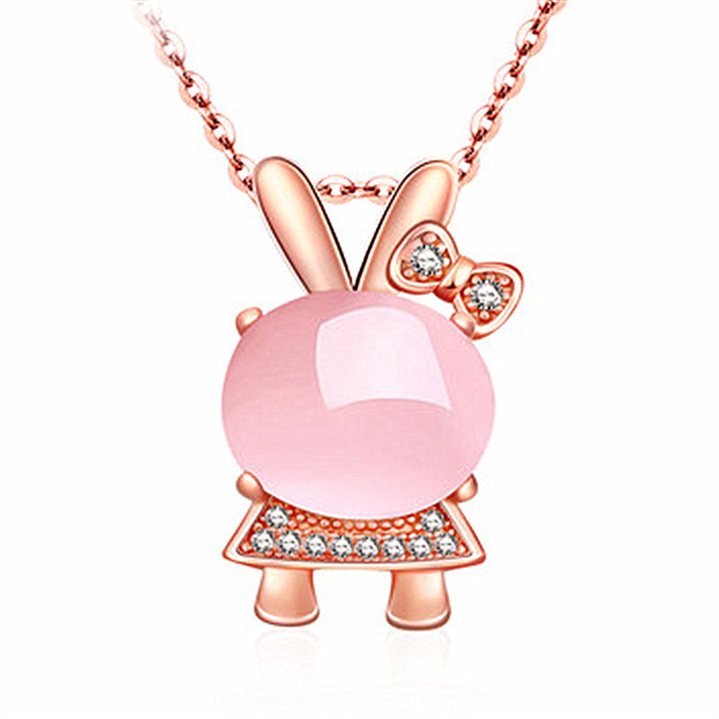 

MOONROCY Rose Gold Color Ross Quartz Pink Opal Jewelry Necklace for Women Girls Children Gift Choker Dropshipping