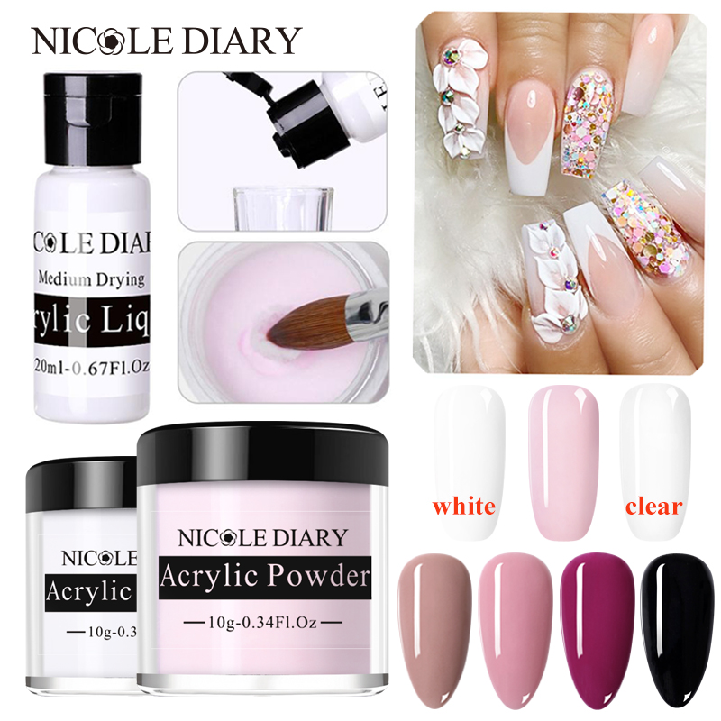 

NICOLE DIARY 1pcs Acrylic Powder Clear Pink White Carving Crystal Polymer 3D Nail Tips Art Builder Manicure Acrylic Powder Nail