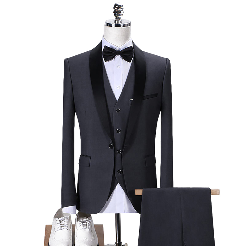 

Men 3 Pieces Suit Set, Solid Color Long Sleeve Suit Jackets + V-Neck Waistcoat + High Waist Pants, Black