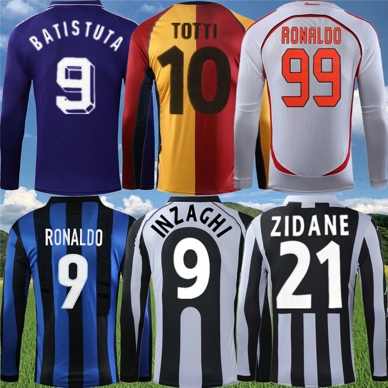 

Long sleeve MILAN Retro DEL PIERO soccer jersey Fiorentina ZIDANE DAVIDS MALDINI SHEVCHENKO Lazio NESTA TOTTI Roma classic Football shirt, 0607 home
