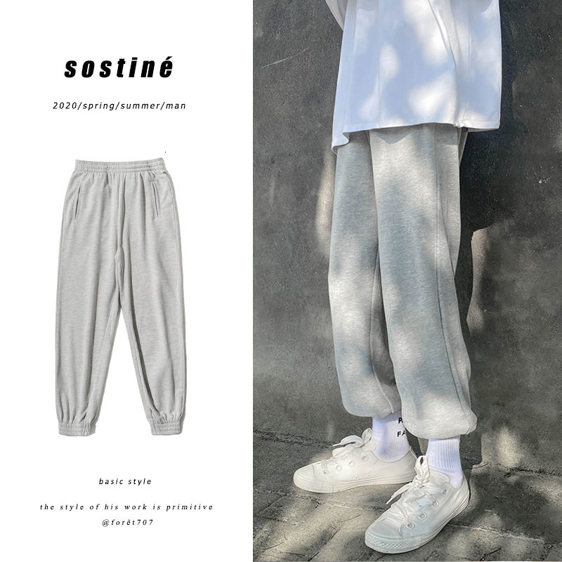 

Autumn Cotton Sweatpants Men's Fashion Solid Color Casual Pants Men Streetwear Loose Straight Trousers Mens Joggers Track Pants, Black