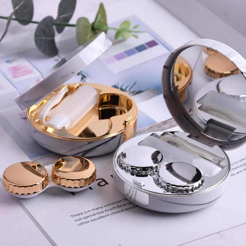 

Women Portable Travel Glasses Container Contact Lenses Box Case Marble Round Shape Plastic Gold/Silver/Rose gold/Rose red Box