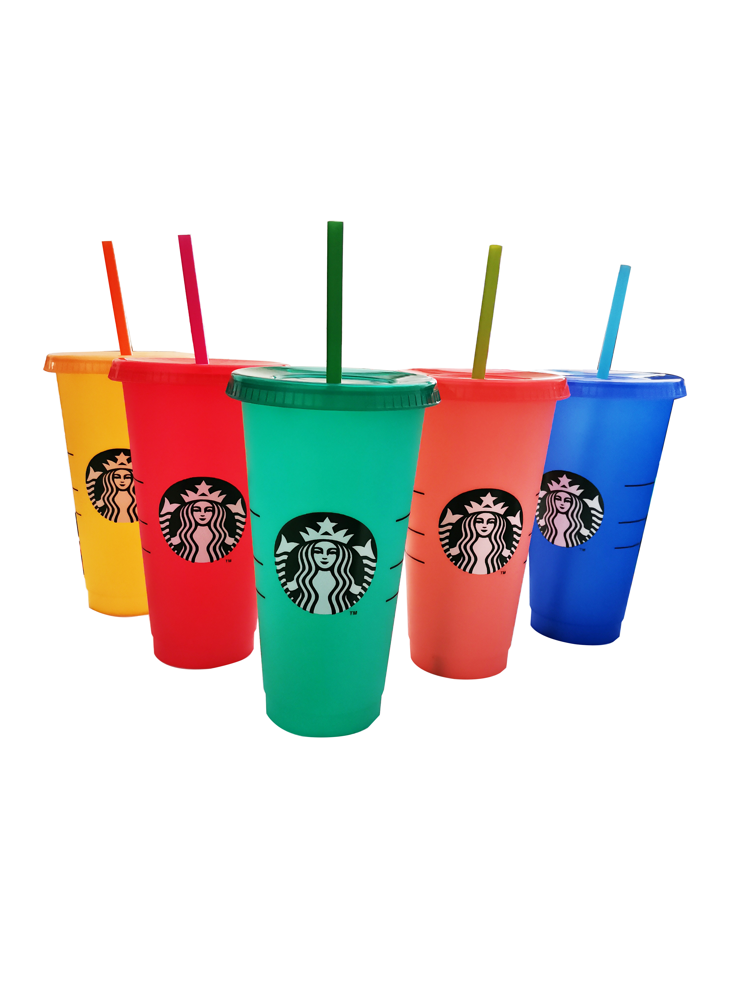 

24OZ Color Change Tumblers Plastic Drinking Juice Cup With Lip And Straw Magic Coffee Mug Costom Starbucks color changing plastic cup GBN, One box (5 colors)
