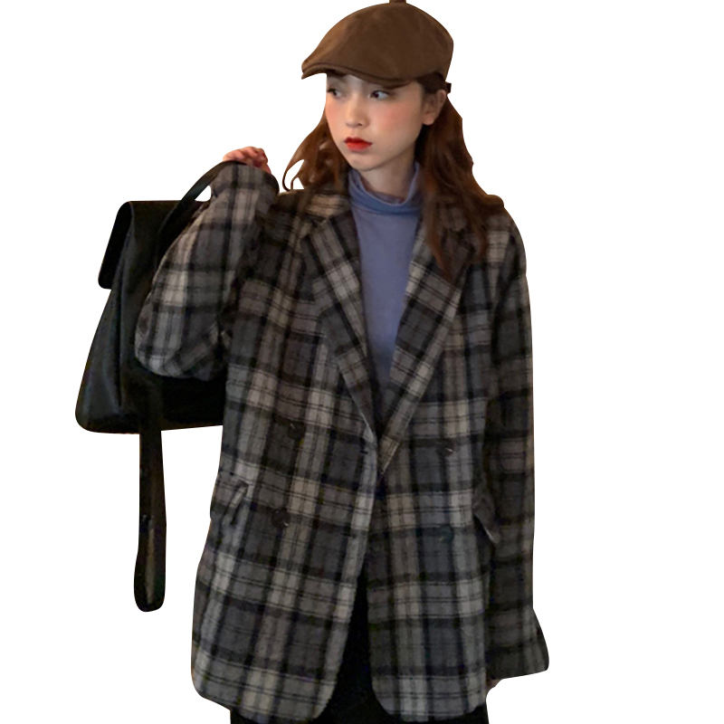 

Womens Blazers Korean-style British Style Women Blazer Autumn and Winter Plaid Suit Jacket Fashion Casual, Grid coat