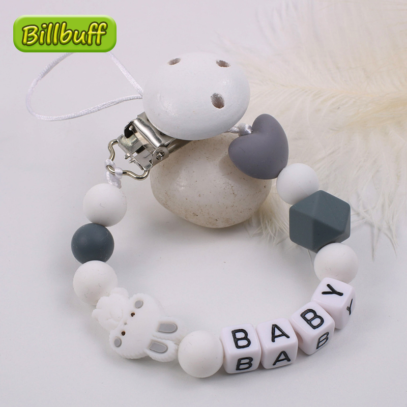 

Baby Teether Personalized DIY Baby Name Handmade Pacifier Clip Holder Ctue Silicone Bead Teether Teething Chain Gift