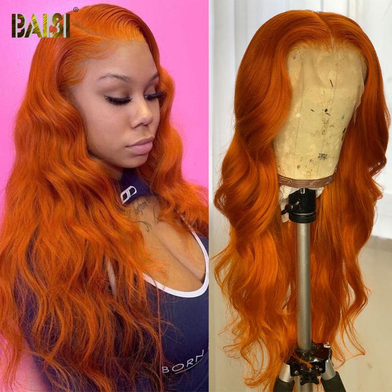 

BAISI Colored Lace Front Human Hair Wigs For Black Women 180 Density Ginger Body Wave Lace Front Wig 13x4 Orange Bodywave Wig, Red