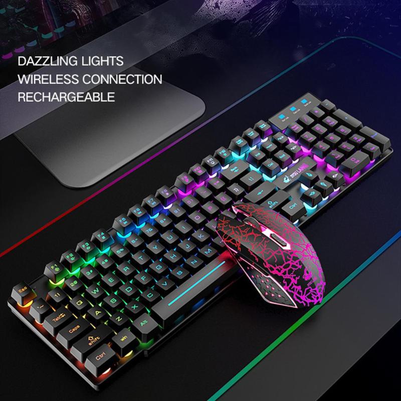 

Computer peripherals Wireless Keyboard Mouse T3 Wireless Rechargeable Colorful Light Gaming Keyboard Mouse Set for Laptops