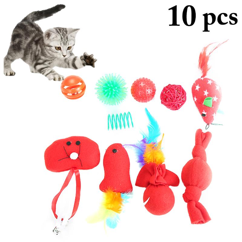 

10PCS/Set Christmas Pet Toy Set Interactive Cat Ball Toy Mice Cat Teaser Pet Playing Training Supplies