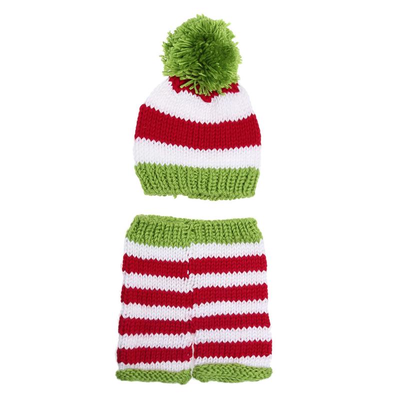 

Newborn Photography Props Baby Children Striped Crochet Knitted Christmas Hat with Pants Newborn Fotografia Props Photo, As pic