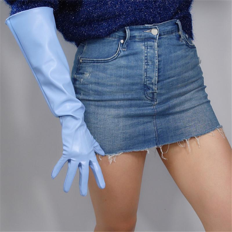 

Long Leather Gloves 50cm Artificial Leather Imitation Light Blue Sky Blue Large Sleeves Puff Sleeve Women PUQLD-5