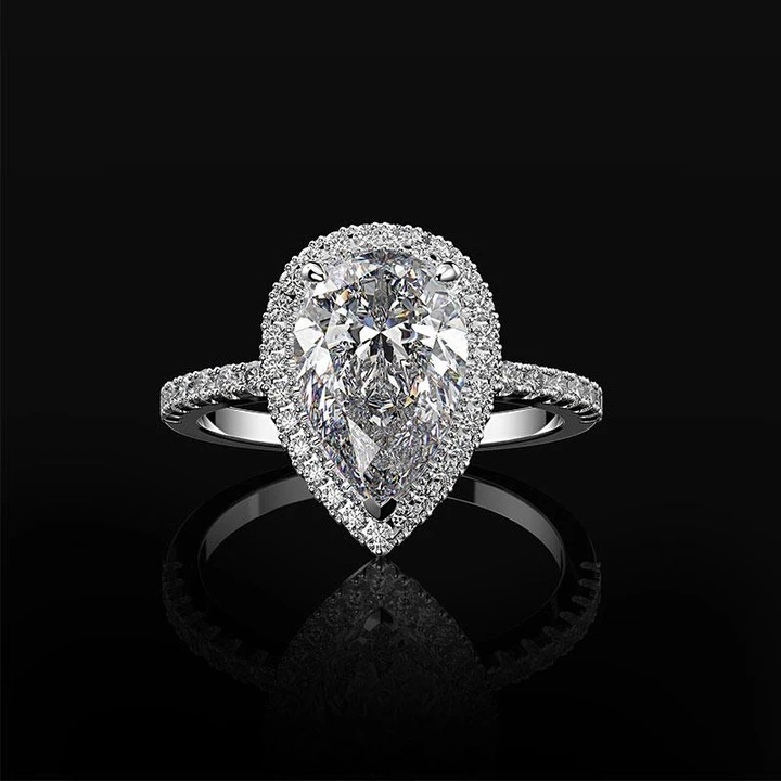 

Exquisite Dazzling Silver Plated Water Drop Ring Elegant White Zircon Wedding Ring Cocktail Crystal Band Women Jewelry