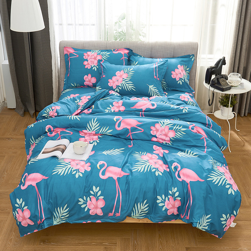 

Cartoon Flamingo Students Kids Bedding Sets Sheets Duvet Cover Quilt Cover Pillowcase 4pcs Children Bedclothes Bed Linen Set, No-2