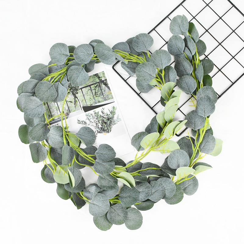 

2M Eucalyptus Garlands Artificial Green Leaves Rattan Ivy Vine Silk Fake Plants for Wedding Backdrop Arrangement Wall Decoration, B01