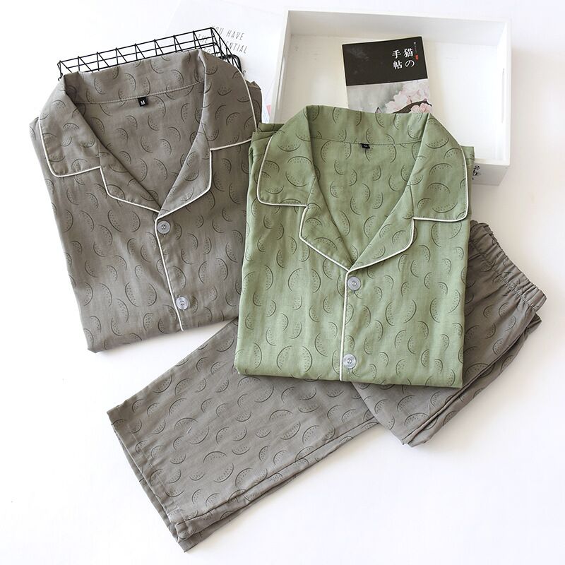 

New Men's Pajamas Long-Sleeved Summer Autumn Homewear 100% Cotton Casual Large Size Pyjama Male Sleepwear, Green