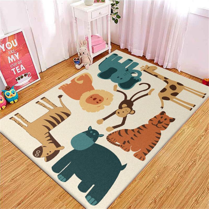 

Cartoon Animals Series Carpet Room Child Playmat With Cute Tiger Lion Giraffe Print Children's Bedroom Rug Beside Mat, As picture
