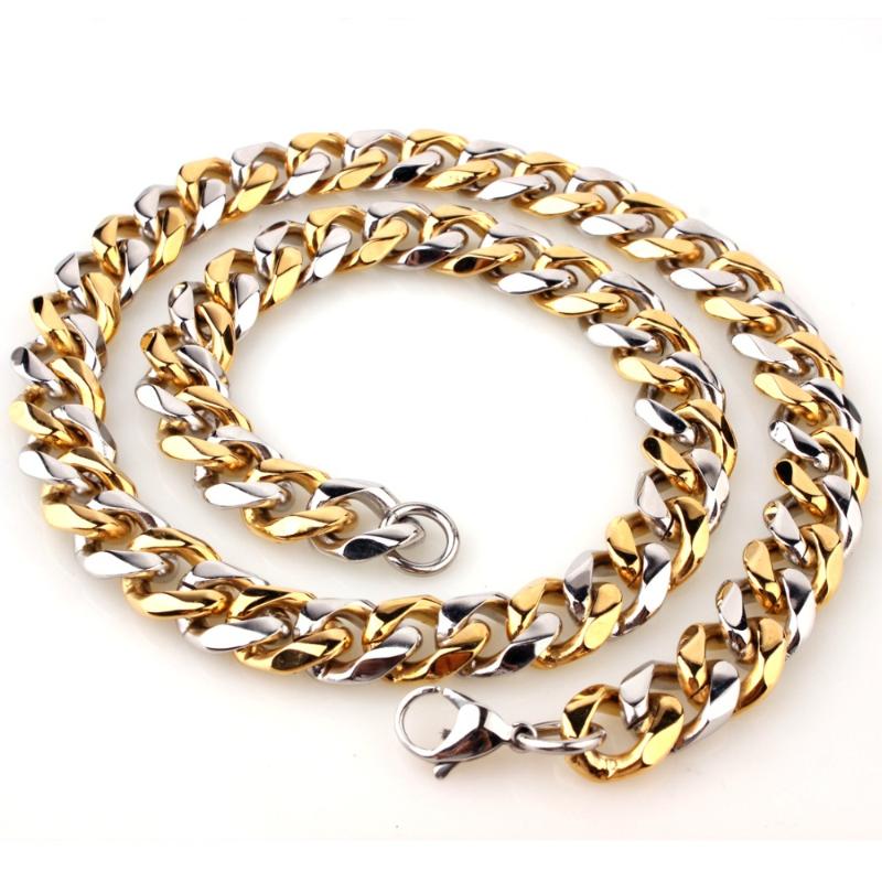

Top Quality Stainless Steel Silver Color&Gold Cuban Curb Chain Mens Womens Daily Fashion Jewelry Necklace Or Bracelet 15mm 7-40