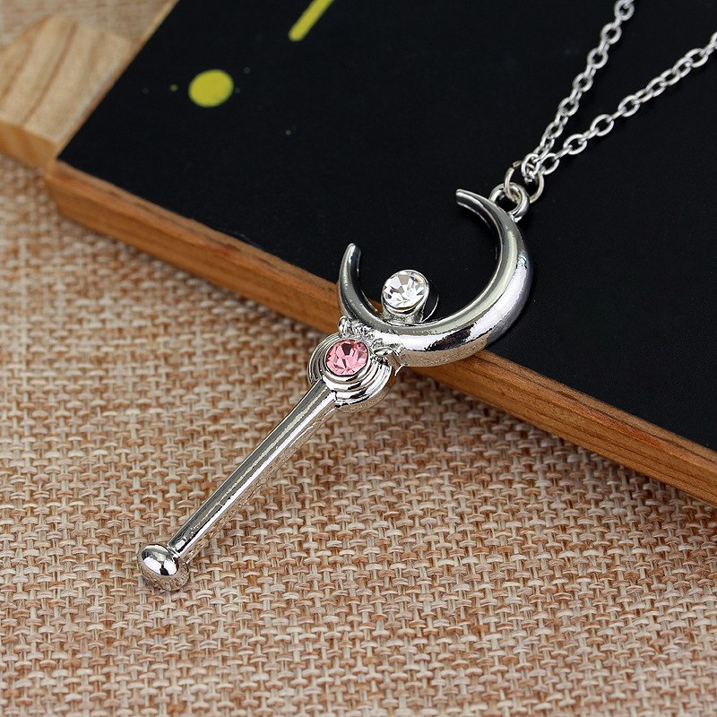 

Anime Cartoon Necklace Jewelry for Women Sailor Moon Stick with Crystal Pendant Necklace Cosplay Christmas Girl Nice Gift