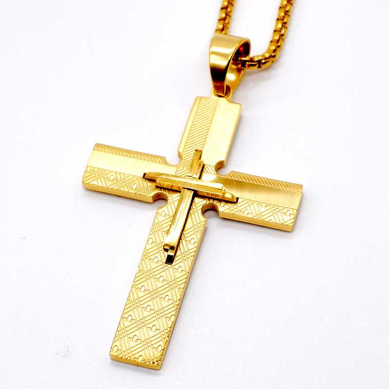 

AMUMIU Gold Color Cross Pendant Necklaces For Men Stainless Steel Chain Men's Women's Jewelry HP250A