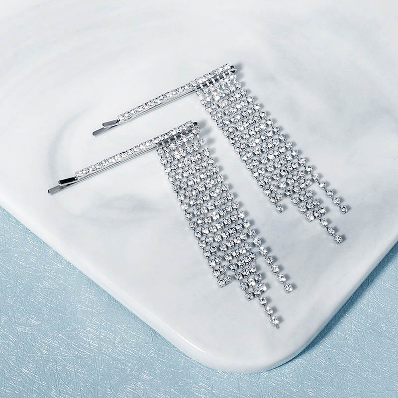 

FORSEVEN Silver Color Rhinestone Tassels Hair Clip Girl Elegant Traceless Bang Hairpin Women Hair Grips Jewelry JL