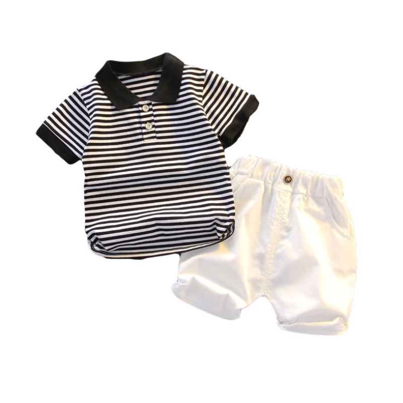

Summer Short Sleeve Children Clothing Baby Boy Girl Striped T Shirt Shorts 2Pcs/sets Kid Infant Clothes Toddler Casual Tracksuit, Black