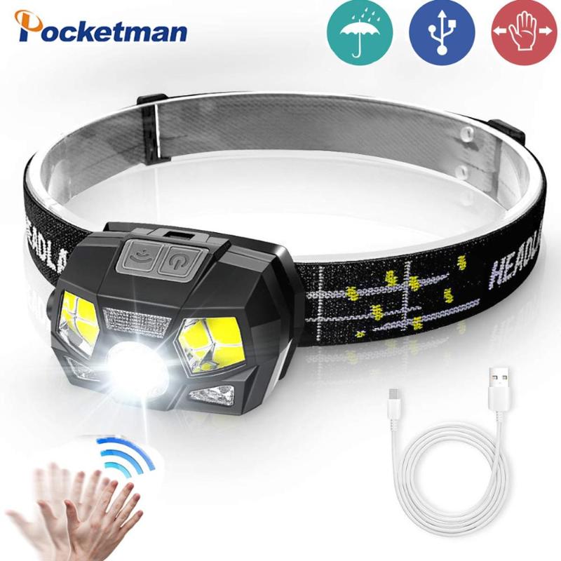 

7000LM Headlamp LED Lantern Motion Sensor Powerful Hard Hat Head Lamp Headlight Rechargeable Waterproof led with USB