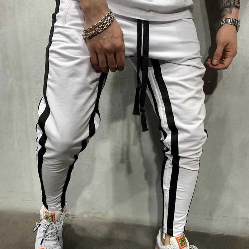 

Autumn Pencil Pants With Stripes Men Cotton Trousers Workout Streetwear Punk Hip Hop Pants For Men Joggers Youth Clothing 2020, Black