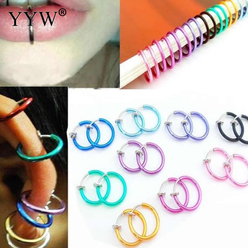 

YYW 2020 Hot 1Pair 8 Colors Chic Personality Trendy Goth Punk Fake Body Piercing Nose Lip Rings Hoop Ear Earrings for Women Men