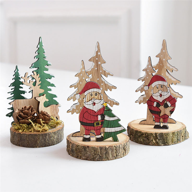 

Christmas Wooden Creative Desktop Small Christmas Tree Mini Ornaments Wooden Block Decorations For Home U3
