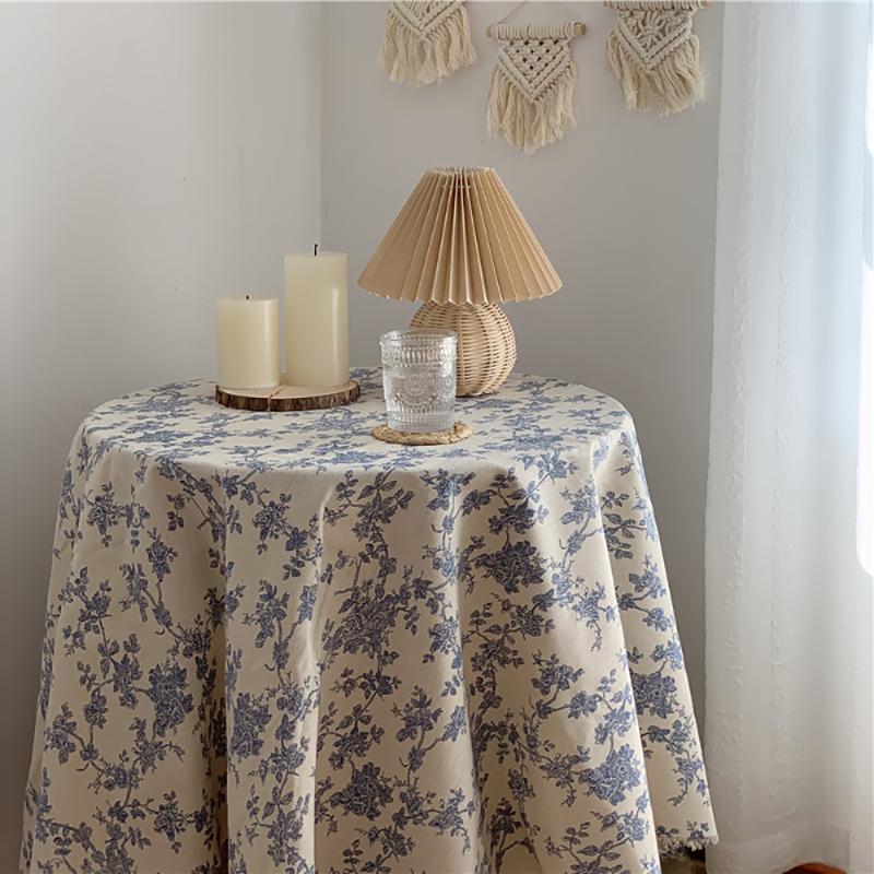 

Table Cloth S/M/L/XL Blue Flower Printed Floral Cover Dining Room Tablecloth Dinner Decoration Home Accessories, 70x100cm