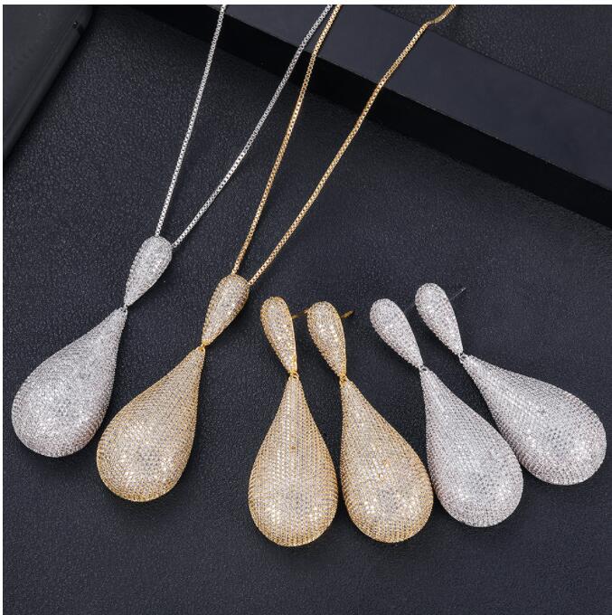 

Accking Luxury Wedding Necklace Earrings For Women Accessories Flower Cubic Zirconia Bridal Jewelry Sets Gift