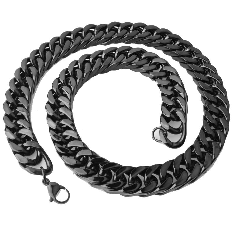 

New 8/10/12/15/17/19MM Black Tone Stainless Steel Double Cuban Curb Chain Necklace Or Bracelet For Men's Jewelry 7-40inch 1PCS