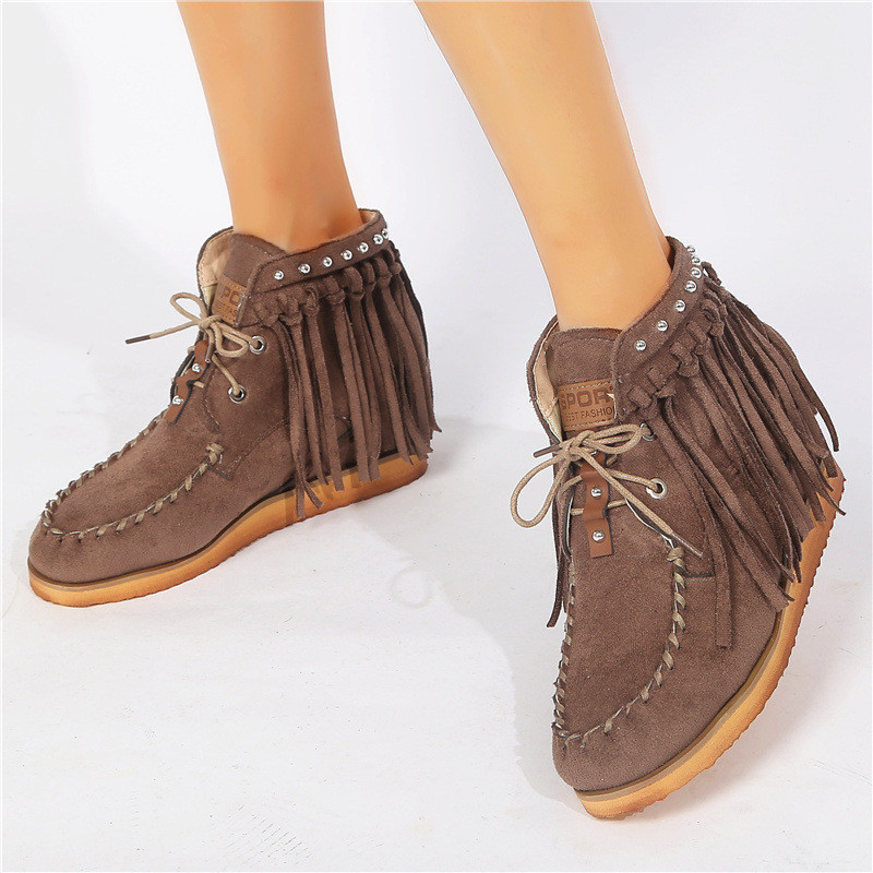 

2020 Fashion Women's Tassel Lace Up Ankle Boots Autumn Women Causal Suede Short Boots Woman Platform Shoes Female Sewing Ladies, 3 brown