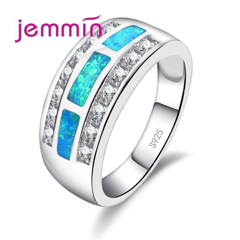 

Big Promotion 925 Sterling Silver Jewelry Blue Opal Ring Fashion Wide Band for Man/Women Wedding Party Jewelry