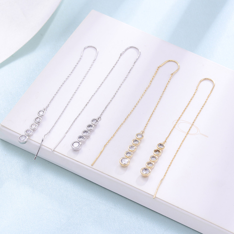 

HONGYE New Fashion 2020 Female Copper Drop Earrings Zircon Decorative Long Tassel Ear Lines Minimalist Hanging Brinco for Women