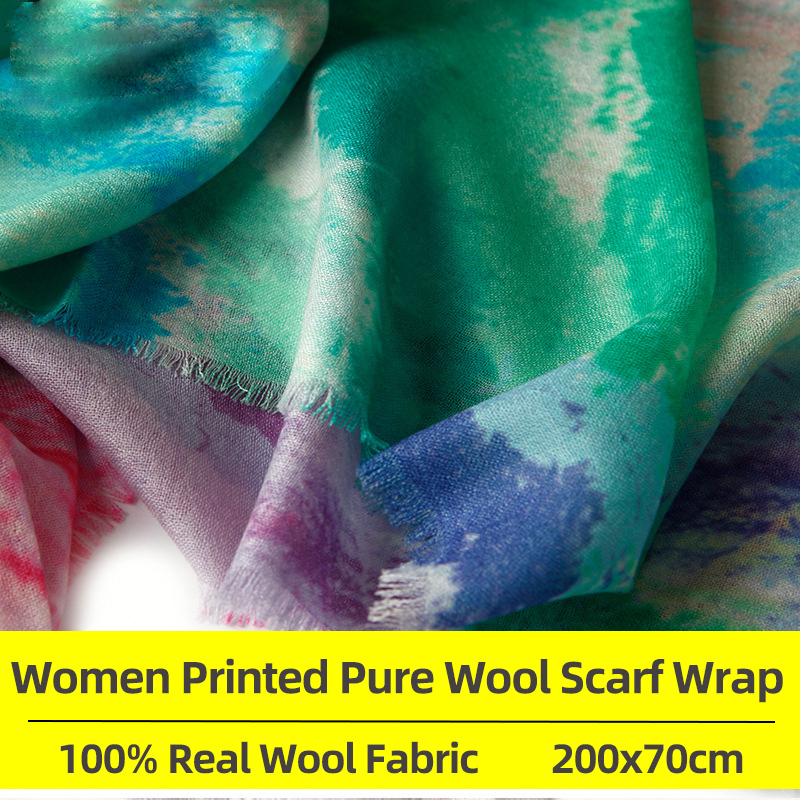 

Winter 100% Pure Wool Scarf Women Printed Echarpe Wraps for Ladies Foulard Femme with Tassel Warm Scarves Wool