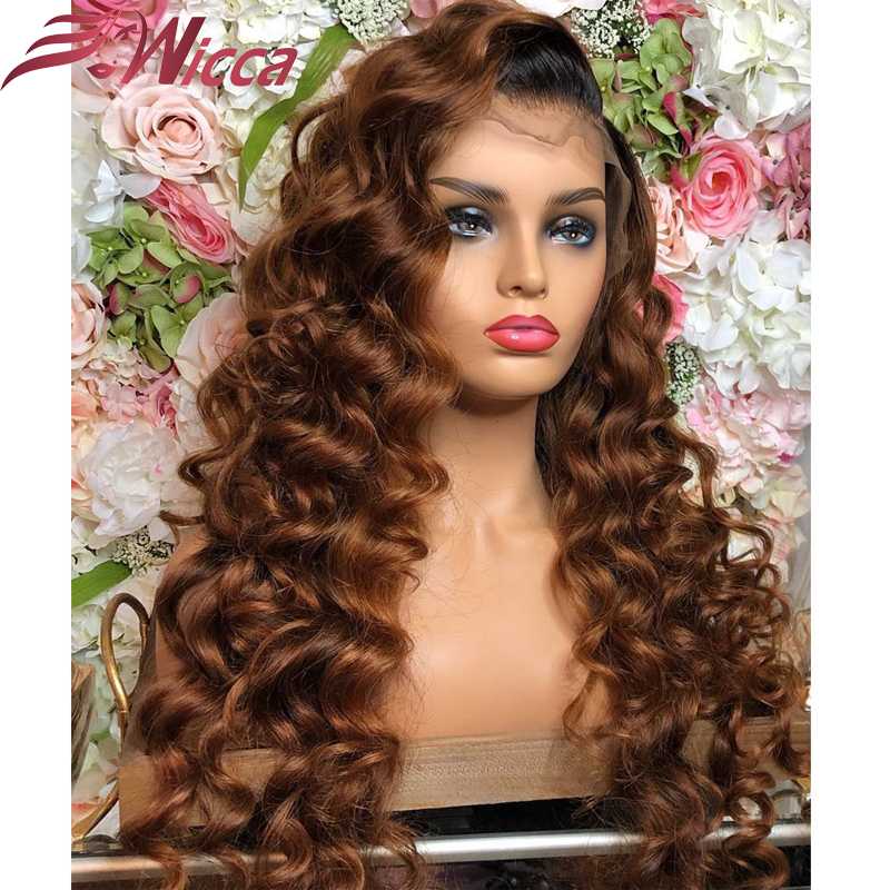 

Wicca Highlight 13x6 Lace Front Human Hair Wigs With Baby Hair 8-26 Inches Brazilian Remy Brown Bleached Knots For Women, As pic