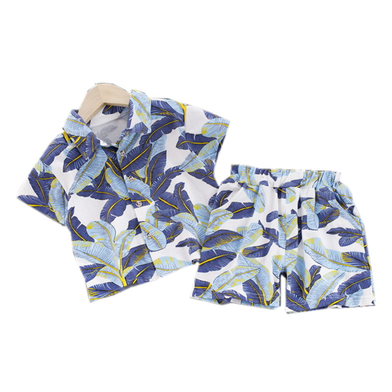 

New 2020 Children Clothing Baby Boy Girls Lapel Print Shirt Shorts 2Pcs/sets Kids Infant Casual Clothes Toddler Tracksuit, Blue