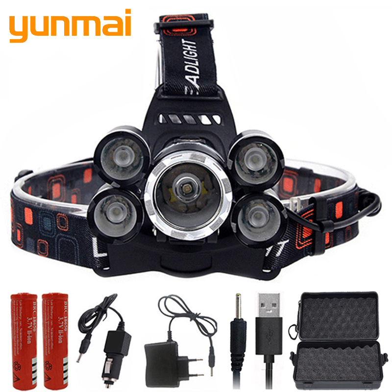 

8000 Lumen hight power light 5 led headlamp headlight cree xml t6 LED Head Lamp 18650 rechargeable Torch lantern