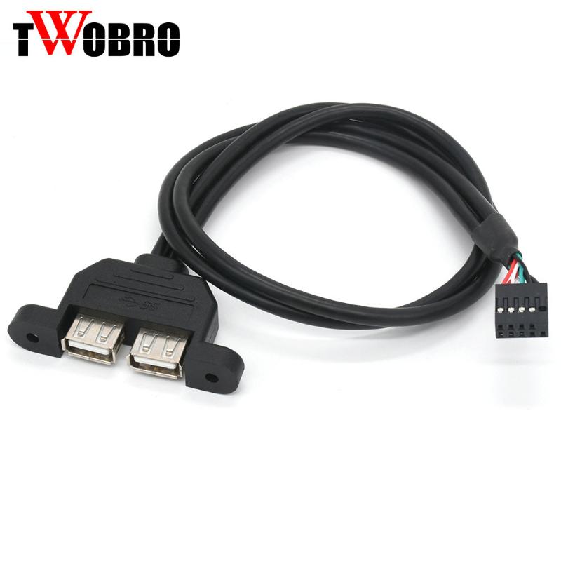 

30cm 50cm Motherboard Internal 9Pin 9P to double 2 Port USB 2.0 A Female Panel Mount DATA Cable