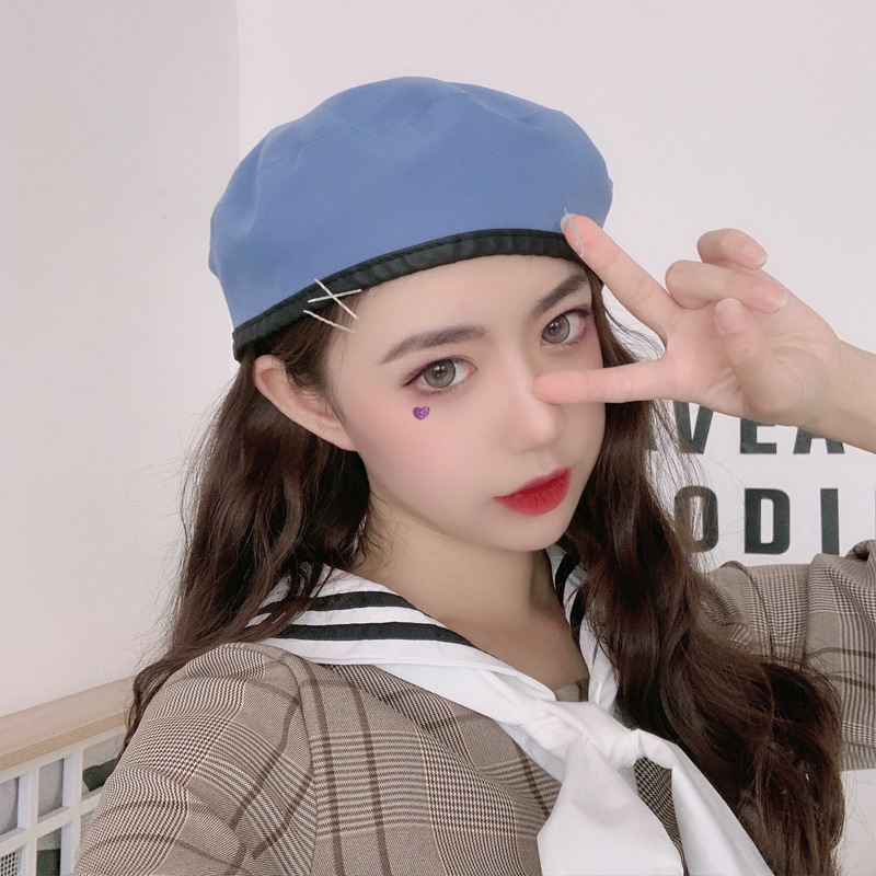 

Beret Female Summer Thin Section British Retro Octagonal Cap Breathable Japanese Sunscreen Sunshade Hat Double-sided Kapelusz, Black