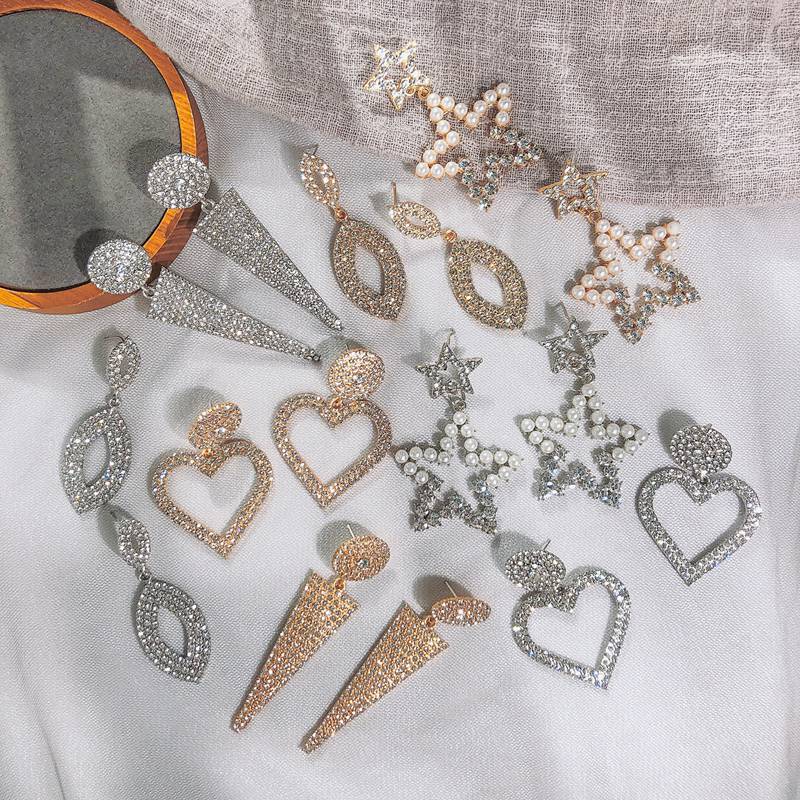 

Match-Right Classic Design Pearl Dangle Earrings for Women Korean Cute Luxury Rhinestone Star Heart Charm Drop Earring LX094