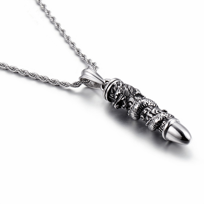 

Personality Long Necklace Men's Boho Jewelry Stainless Steel Dragon & Pendant Necklace Metal Hip Hop