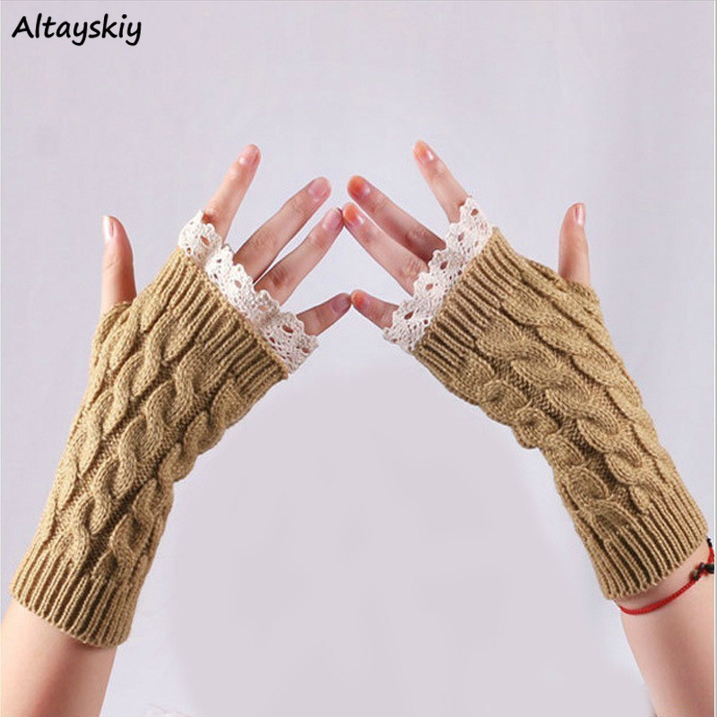 

Gloves Women Lace Patchwork Various Color Warm Kwaii Fingerless Elegant Daily Chic Trendy Womens Knitting Glove Beautiful Lady