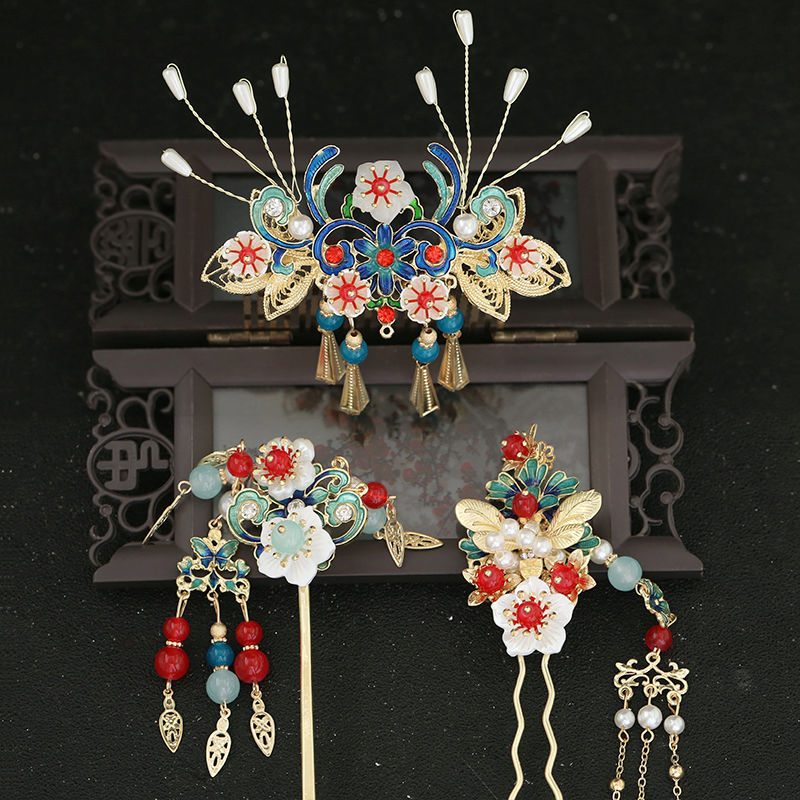 

Ancient Plate Hair Hairpin Princess Hair Accessories Traditional Tassel Stick Head Jewelry Chinese Bridal Wedding Headdress Set