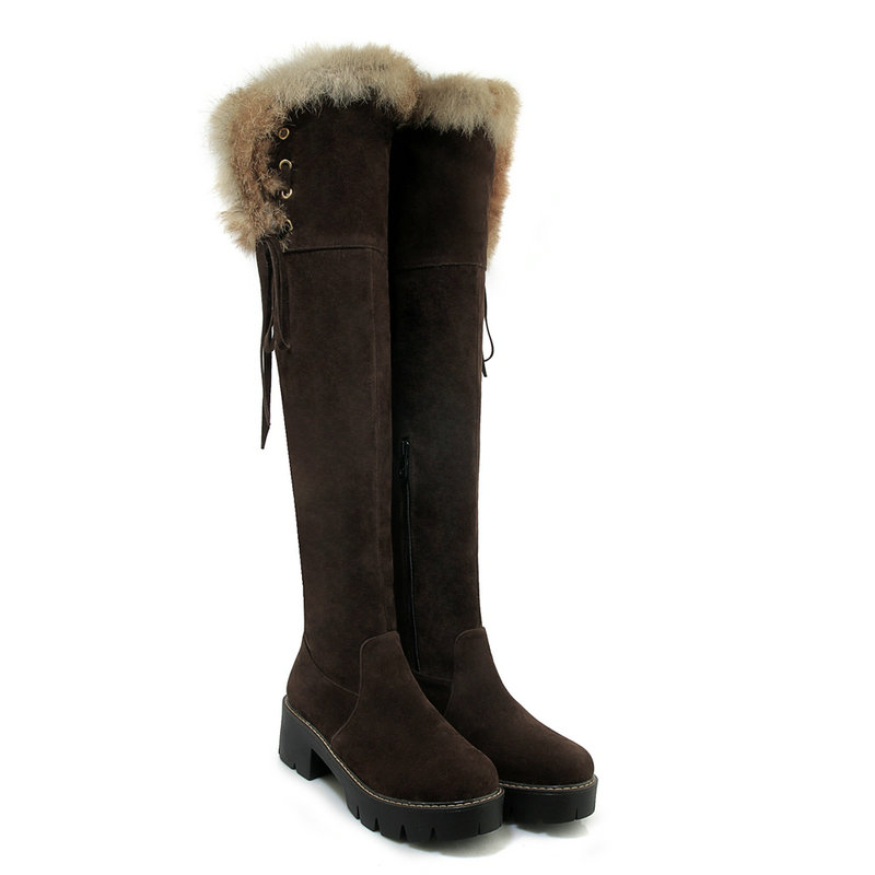 

2020 New flock snow boots winter keep warm over the knee boots thick high heels platform round toe women large size 34-43, Black