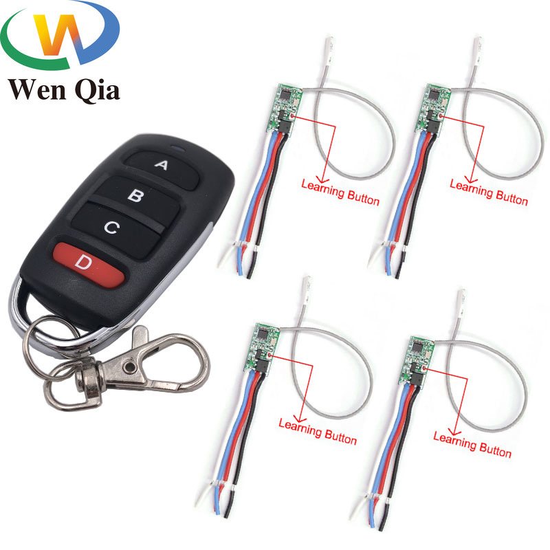 

433mhz DC 3.6V 6V 12V 24V 1CH Relay Wireless RF Remote Control Switch Module With 4buttons Transmitter Power LED Lamp Light DIY