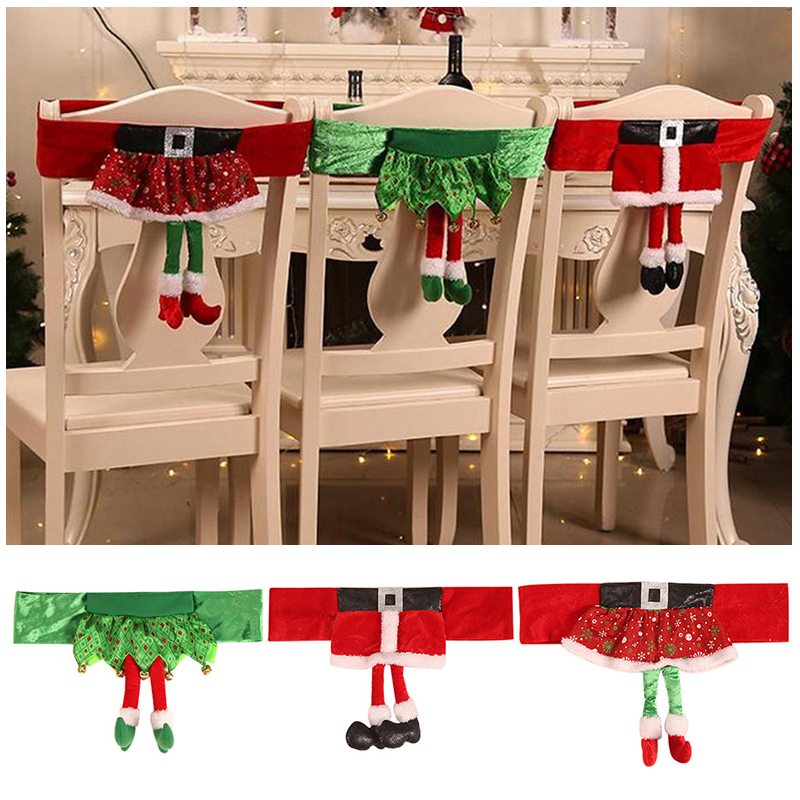 

Christmas Chair Covers Elf Christmas Dinner Chair Back Covers Non-woven Banquet Table Party Decor New Year Party Supplies